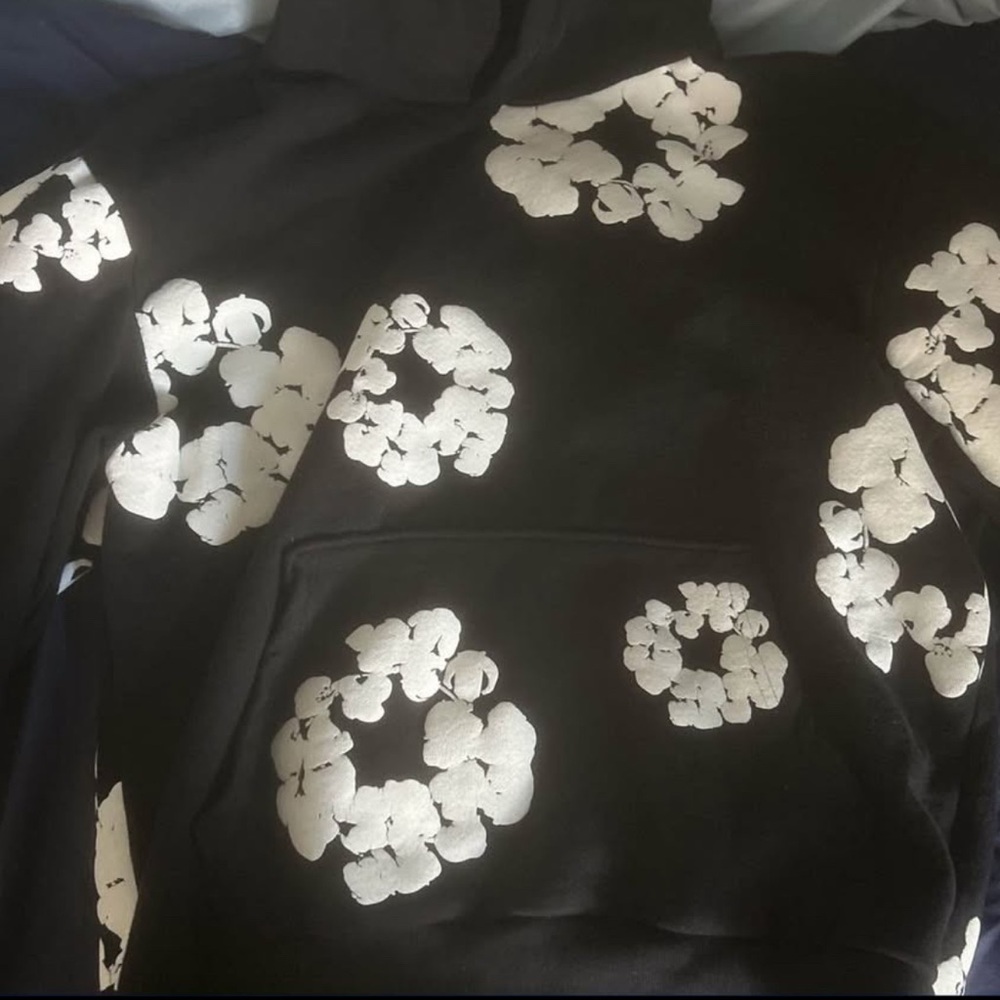 Black Hoodie with White Floral Design